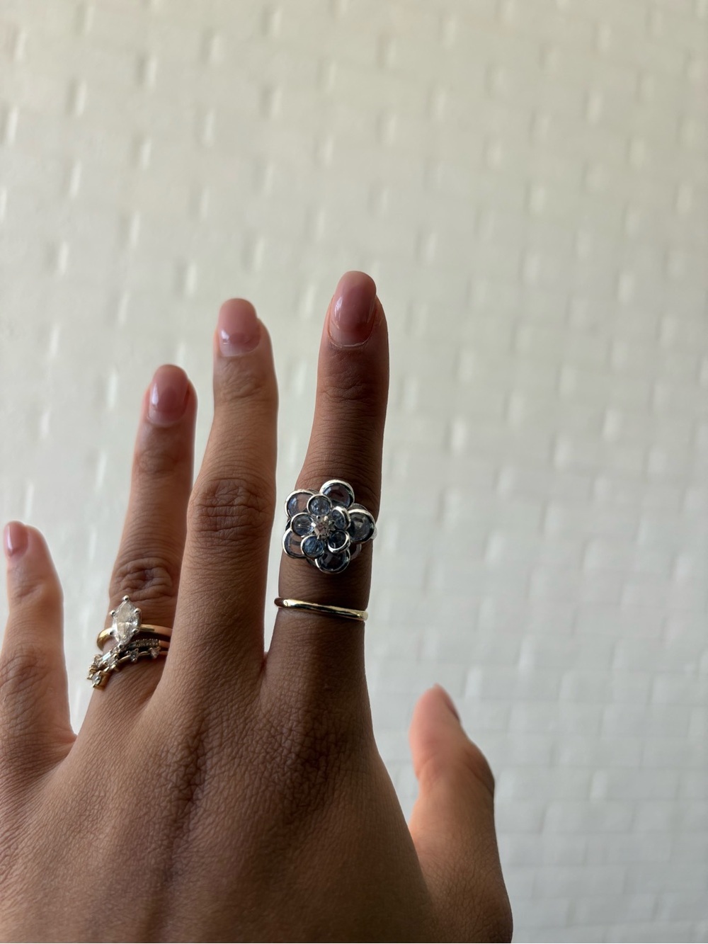 Silver Flower Cluster Ring with Clear Crystals - Picture 4 of 4